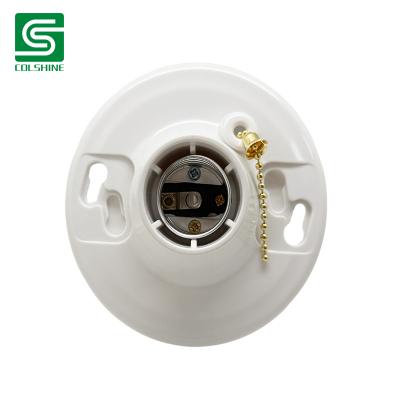 China OEM Plastic Pull Chain Lampholder High Quality Ceiling Lamp Holder White Round Screw Base Socket Hersteller