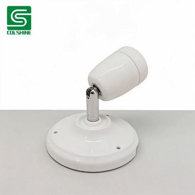 China OEM Adjustable E27 Ceramic Wall Mount Light Holder White Porcelain Lamp Socket With Flexible Rotating Metal Arm For Indoor Accent Decor Lamp Hersteller