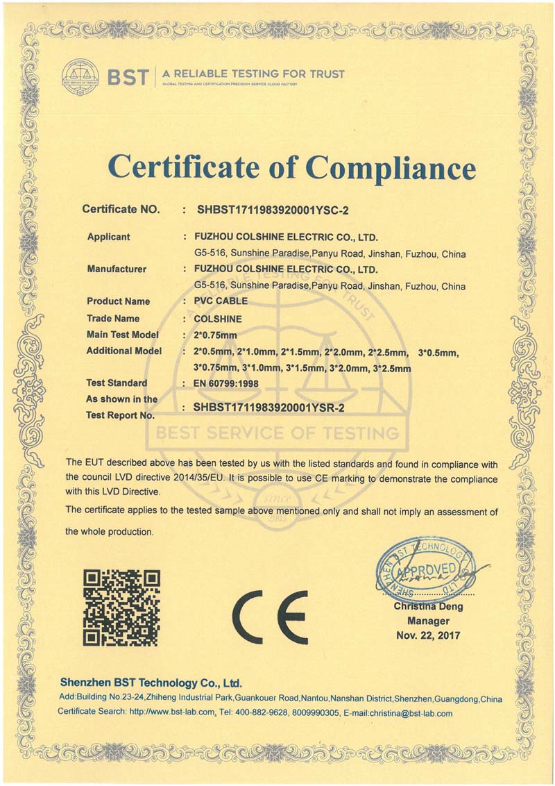 CE-Zertifikat für PVC-Kabel